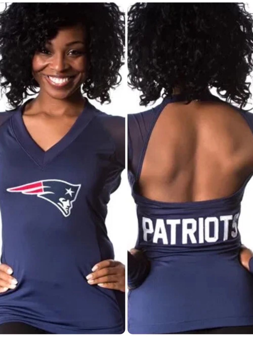 All Sport Couture NFL New England Patriots Long Mesh Sleeve Top Blue XS